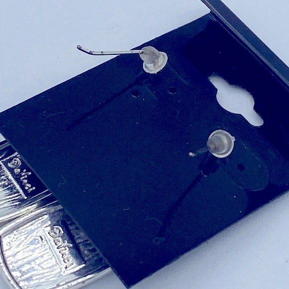 DaVinci Silver Toned With Black And White Enameled Design Pierced Earrings - Picture 3 of 5